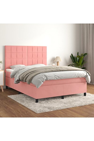Concept Pat box spring cu saltea, roz, 140x190 cm, catifea