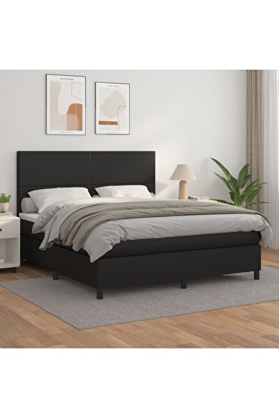 Concept Pat box spring cu saltea, negru, 160x200 cm, piele ecologică