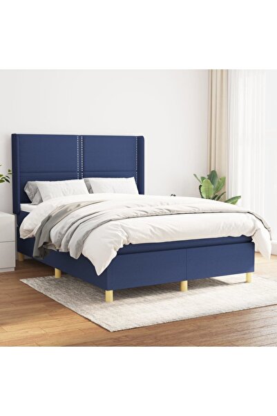 Concept Pat box spring cu saltea, albastru, 140x200 cm, textil