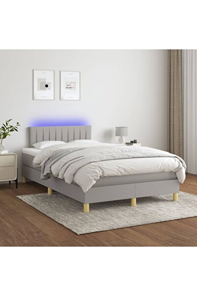 Concept Pat cu arcuri, saltea și LED, gri deschis, 120x200 cm, textil