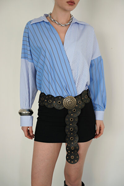 ASEDE Striped Pat Patchwork Pli̇n Premium Shirt