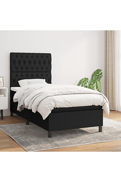 Concept Pat box spring cu saltea, negru, 90x190 cm, textil