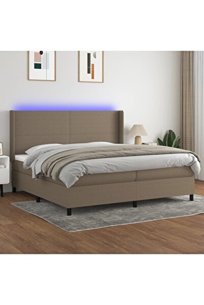 Concept Pat cu arcuri, saltea și LED, gri taupe, 200x200 cm, textil