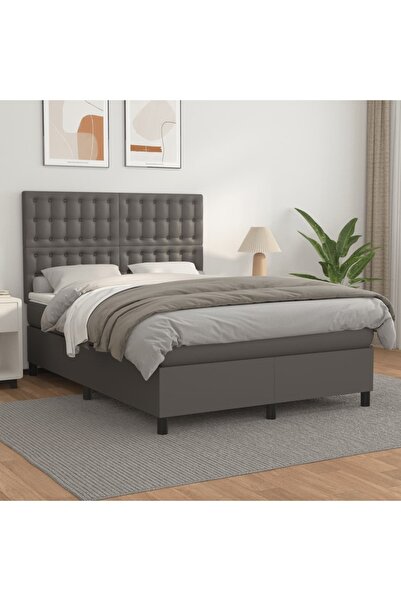 Concept Pat box spring cu saltea, gri, 140x200 cm, piele ecologică