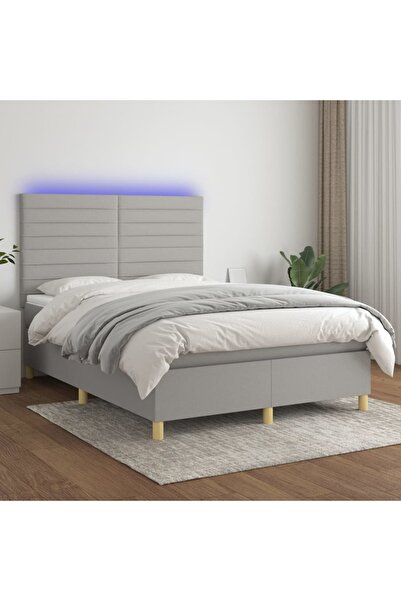 Concept Pat cu arcuri, saltea și LED, gri deschis, 140x200 cm, textil