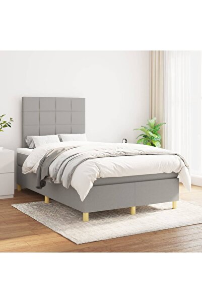 Concept Κρεβάτι Continental με στρώμα, ανοιχτό γκρι, 120x200 cm, ύφασμα