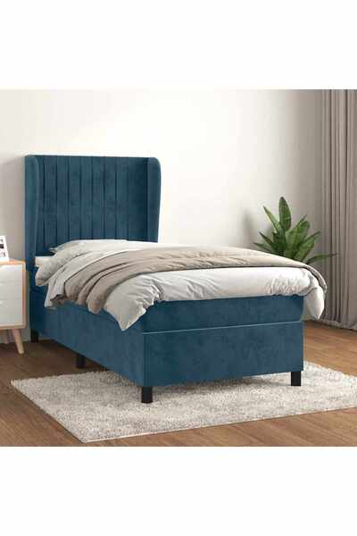 Concept Pat box spring cu saltea, albastru închis, 80x200 cm, catifea