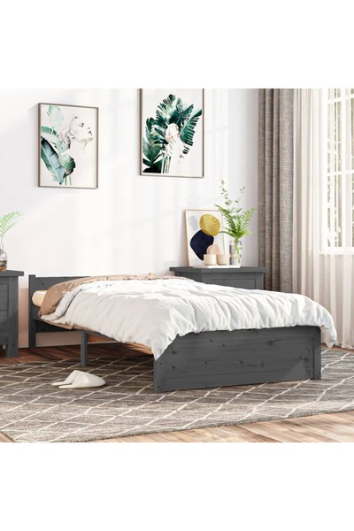 Concept Μικρό Μονό κρεβάτι 2FT6, γκρι, 75x190 εκ., μασίφ ξύλο