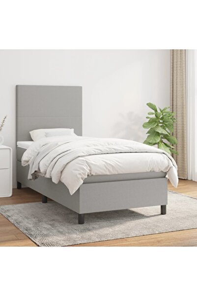 Concept Pat box spring cu saltea, gri deschis, 90x200 cm, textil