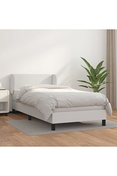Concept Pat box spring cu saltea, alb, 90x190 cm, piele ecologică
