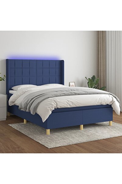 Concept Κρεβάτι με ελατήρια, στρώμα και LED, μπλε, 140x200 cm, ύφασμα