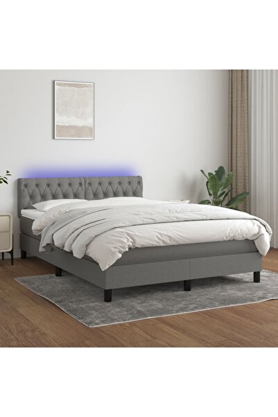 Concept Pat cu arcuri, saltea și LED, gri închis, 140x200 cm, textil