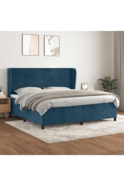 Concept Pat box spring cu saltea, albastru închis, 200x200 cm, catifea