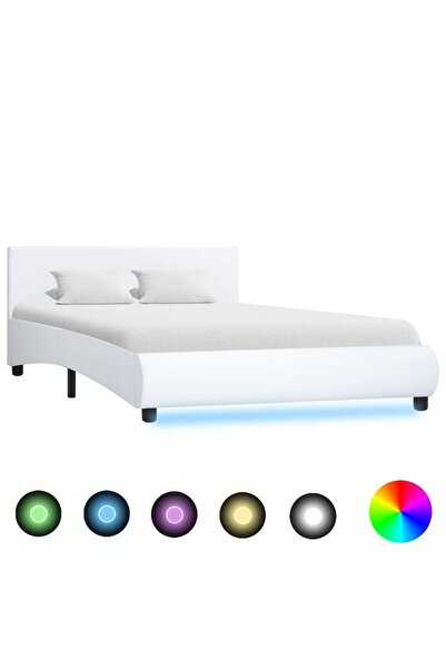 Concept Σκελετός κρεβατιού LED, λευκό, 140 x 200 cm, οικολογικό Δερμάτινο