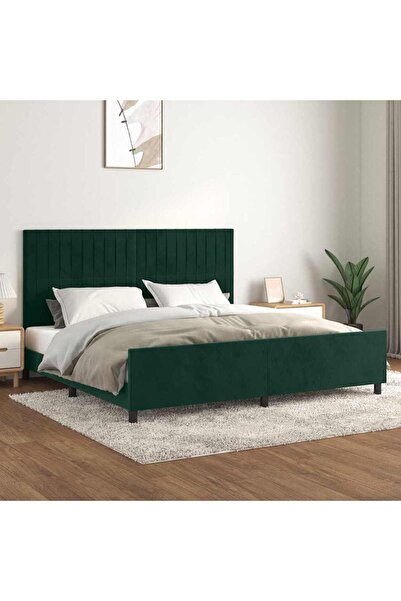 Concept Cadru de pat cu tăblie, verde închis, 200x200 cm, catifea