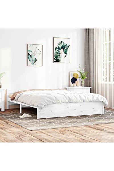 Concept Σκελετός κρεβατιού Μεγάλο μέγεθος 5FT, Λευκό, 150x200 εκ., Μασίφ ξύλο