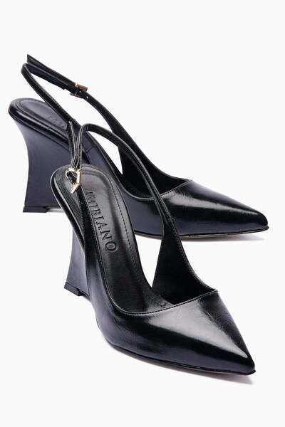 Mubiano Kadın Stiletto Sivri Burun Arka Açık Bantlı Dolgu Topuklu Ayakkabı Vi...