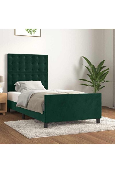 Concept Cadru de pat cu tăblie, verde închis, 90x190 cm, catifea