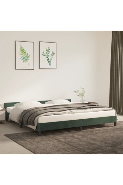 Concept Cadru de pat cu tăblie, verde închis, 200x200 cm, catifea