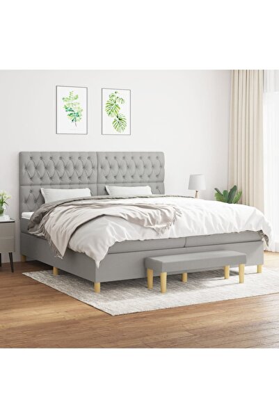 Concept Pat box spring cu saltea, gri deschis, 200x200 cm, textil