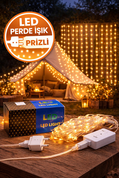 LİNALP LED Perde Işık Prizli Icicle Sarkıt LED Bahçe Balkon Pencere Dekoratif...