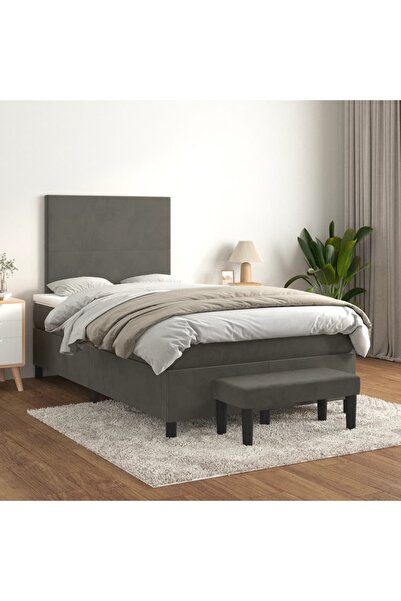 Concept Pat box spring cu saltea, gri închis, 120x200 cm, catifea