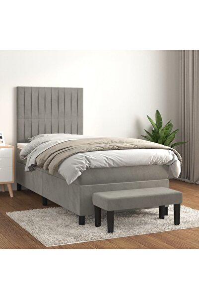 Concept Κρεβάτι Continental με στρώμα, ανοιχτό γκρι, 80x200 cm, Βελούδο
