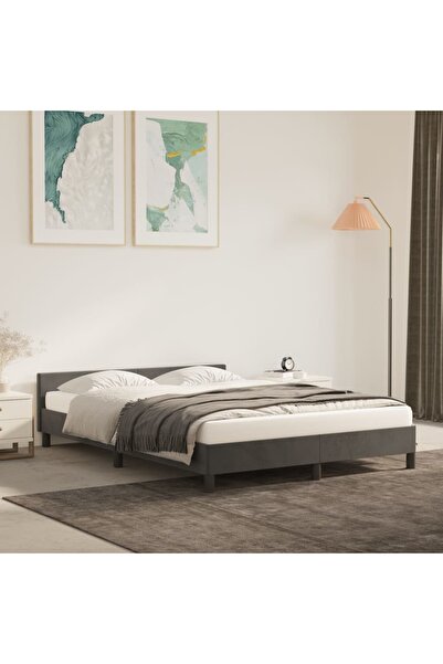Concept Cadru de pat cu tăblie, gri închis, 140x190 cm, catifea