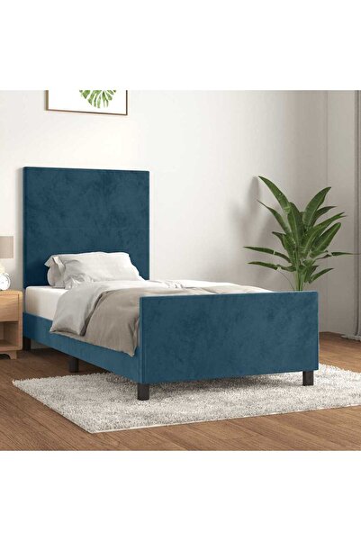 Concept Cadru de pat cu tăblie, albastru închis, 90x200 cm, catifea