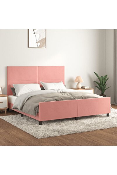 Concept Cadru de pat cu tăblie, roz, 160x200 cm, catifea