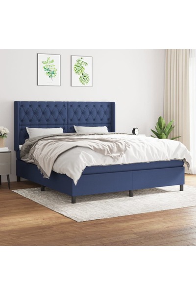 Concept Pat continental cu saltea, albastru, 160x200cm, material textil