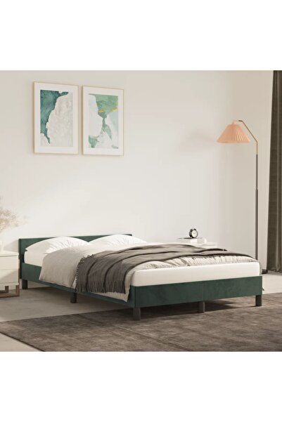 Concept Σκελετός κρεβατιού με κεφαλάρι, σκούρο πράσινο, 120x200 εκ., Βελούδο