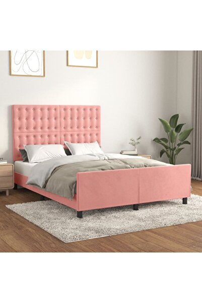 Concept Cadru de pat cu tăblie, roz, 140x200 cm, catifea