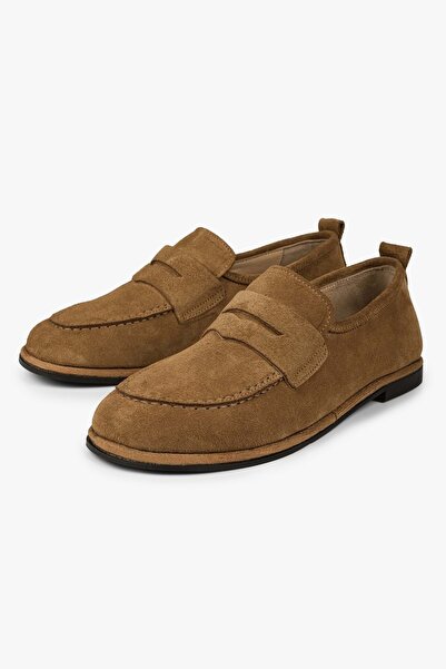 Shoeberry Zac Camel pentru femei, autentic piele întoarsă piele loafers