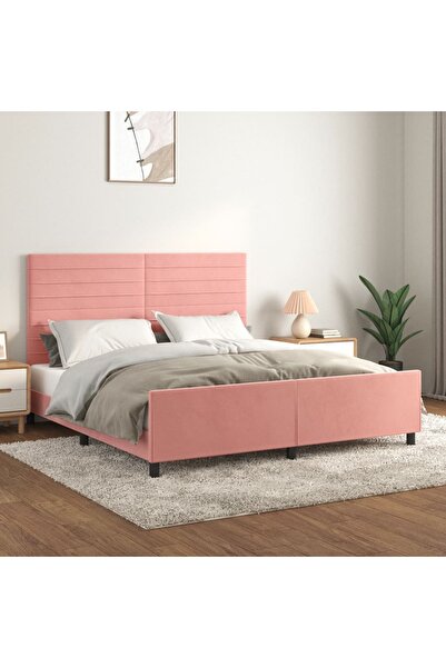 Concept Cadru de pat cu tăblie, roz, 160x200 cm, catifea