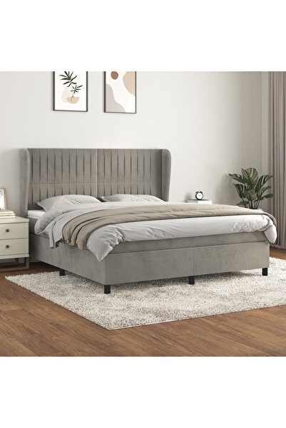 Concept Pat box spring cu saltea, gri deschis, 180x200 cm, catifea