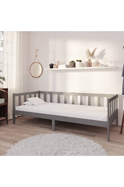 Concept Κρεβάτι ημέρας με στρώμα, γκρι, 90x200 cm, μασίφ ξύλο πεύκου