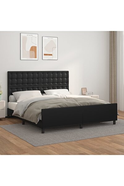 Concept Σκελετός κρεβατιού με κεφαλάρι, μαύρο, 160x200 cm, οικολογικό Δερμάτινο