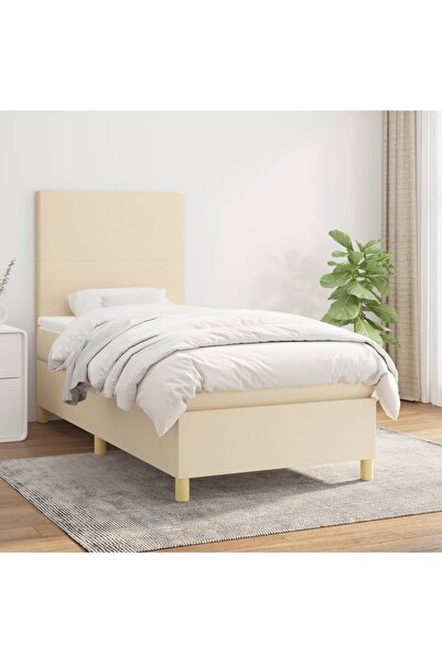 Concept Pat box spring cu saltea, crem, 80x200 cm, textil