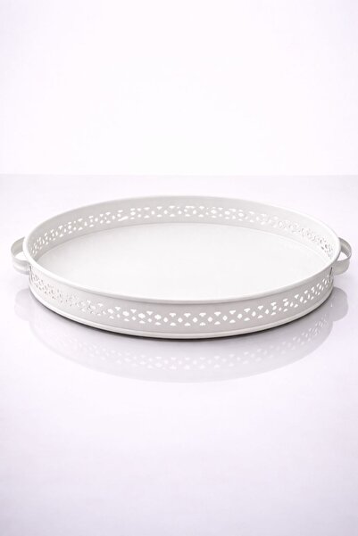 YzHome White Lace Piece Metal Serving Presentation Tray 35*25cm