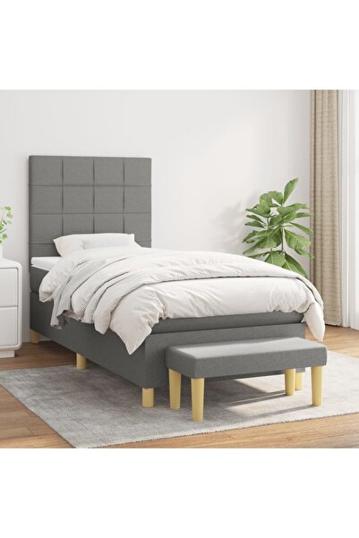Concept Pat box spring cu saltea, gri închis, 80x200 cm, textil