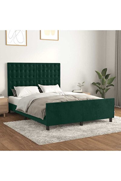 Concept Cadru de pat cu tăblie, verde închis, 140x190 cm, catifea