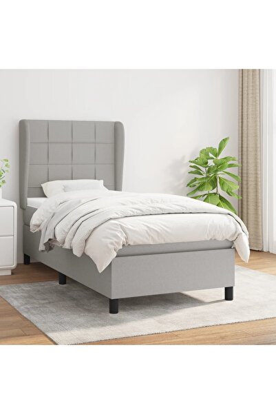 Concept Pat box spring cu saltea, gri deschis, 90x200 cm, textil