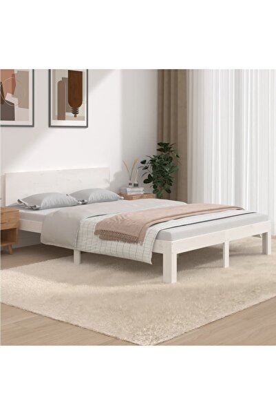 Concept Σκελετός κρεβατιού Μεγάλο μέγεθος 5FT, Λευκό, 150x200 εκ., Μασίφ ξύλο