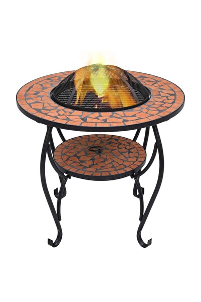 Concept Masă cu vatră de foc, mozaic, cărămiziu, 68 cm, ceramică