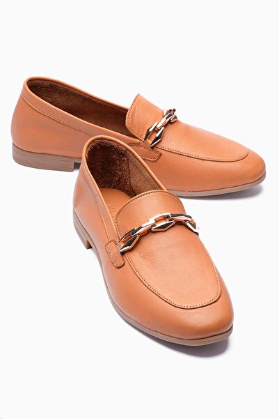 Mubiano Women's Genuine Leather Ballet Flats Metal Accessory Detail Loafers F...