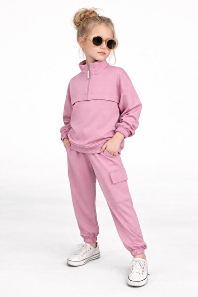 Bambam Set de trening pentru fete cu buzunare și jumătate de fermoar – Combin...