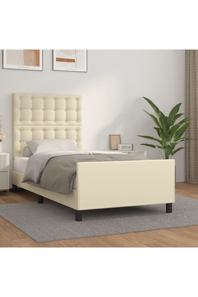 Concept Σκελετός κρεβατιού με κεφαλάρι, κρεμ, 80x200 cm, οικολογικό Δερμάτινο