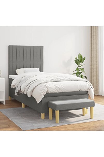 Concept Pat box spring cu saltea, gri închis, 90x190 cm, textil