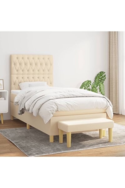 Concept Pat box spring cu saltea, crem, 100x200 cm, textil